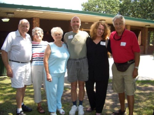 Left to right: Ted Pollard, his sister-in-law Margaret Pollard (née Gagnon), Ted's wife Phyllis Pollard, Leon Bordua, Rae Bordua (née Stimler), and Ted's brother Bill Pollard.