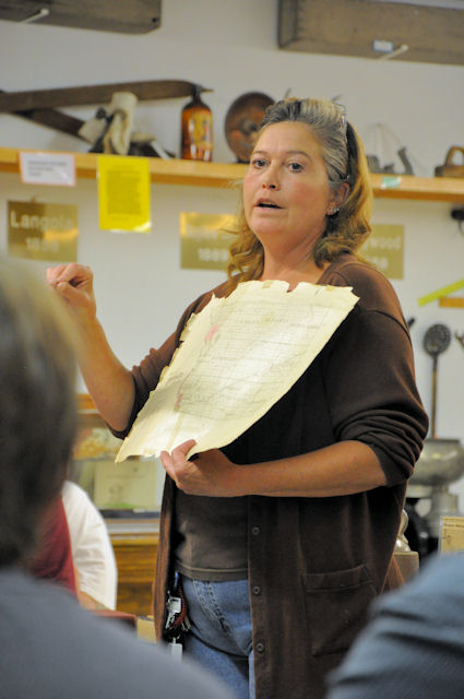 Mary Ostby gives a presentation to the family group at BCHS 22 Jul 2011