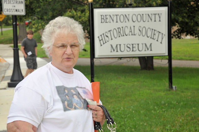 Diane Barthelemy Thornston outside Benton County Historical Society, July 22, 2011