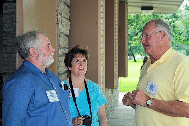 Fred and Cathie Emmerich Steffen talking with Doug Dingman, photograph courtesy of Doug Beck