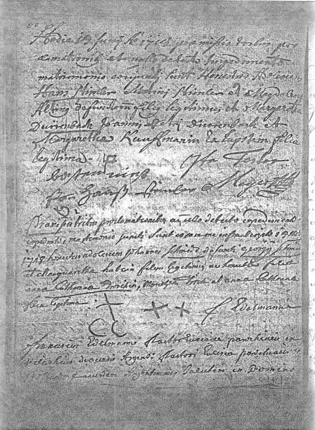 Parish Marriage Record of Jean Stimler and Margaretha Durrenbach, June 1718.