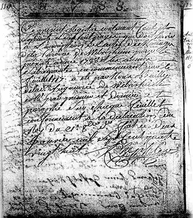 facing page of marriage record book containing the marriage record of Antoine Stimmler and Maria Hess, February 4, 1788.