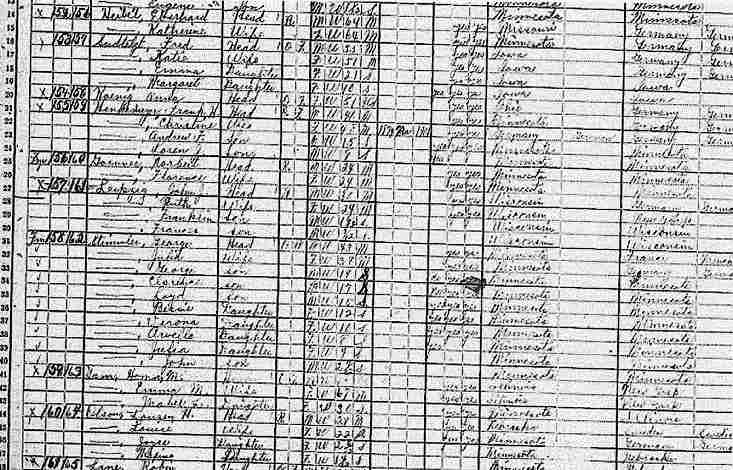 Left side of a page from the 1920 Minnesota Census, Clear Lake Township in Carver County.