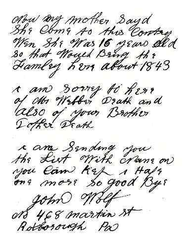 Third page of letter from John Wolf to his cousin relating his trip to Wilwisheim, dated March 20, 1926.