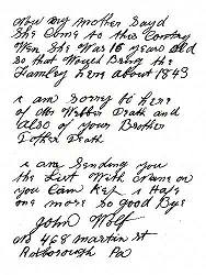 Third page of letter from John Wolf to his cousin relating his trip to Wilwisheim, dated March 20, 1926.