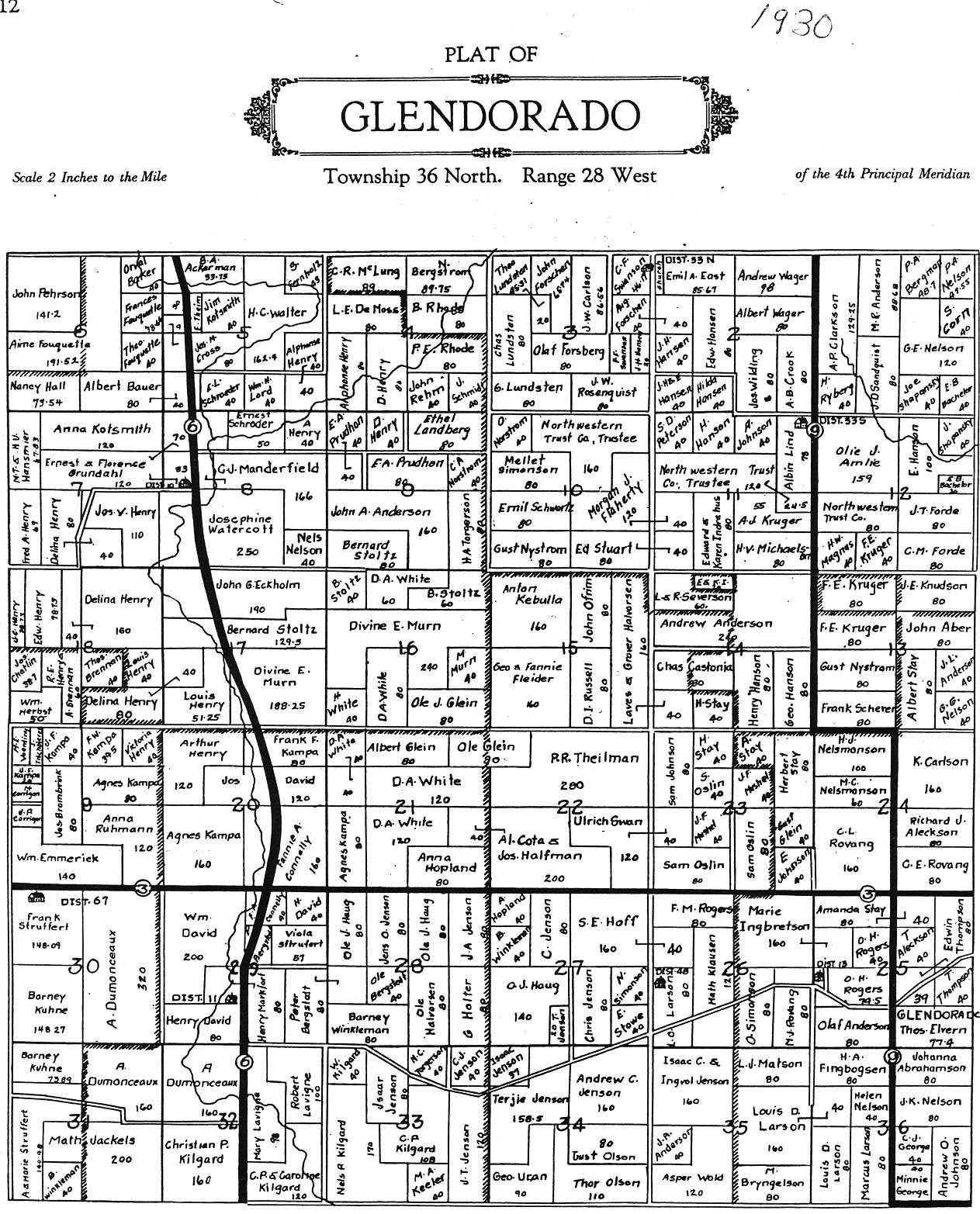 Full-size Plat Map of Glendorado Township, 1930.