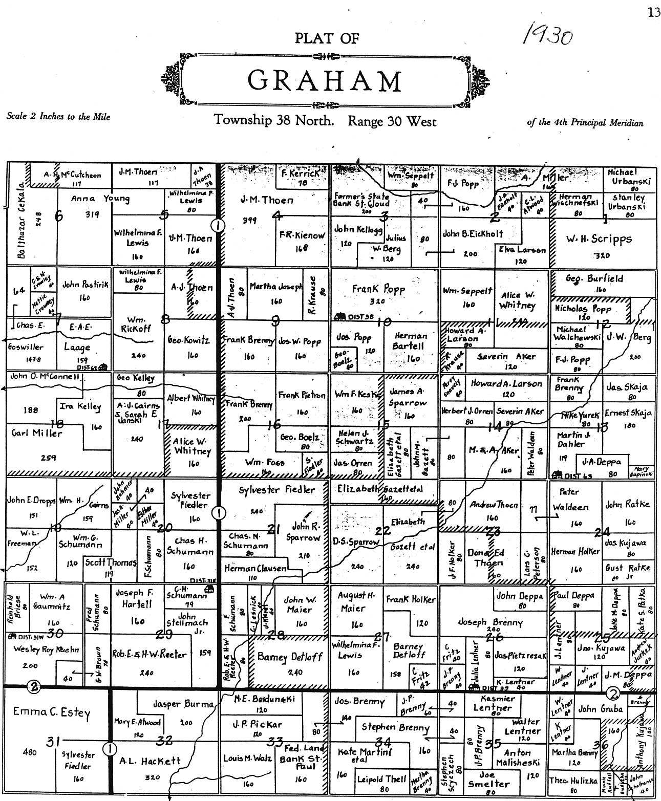 Full-size Plat Map of Graham Township, 1930.