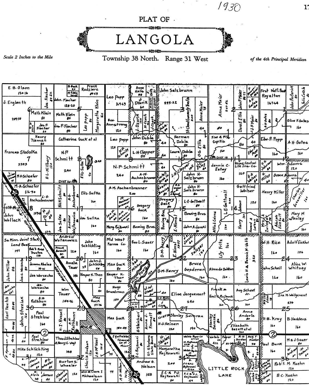 Full-size Plat Map of Langola Township, 1930.