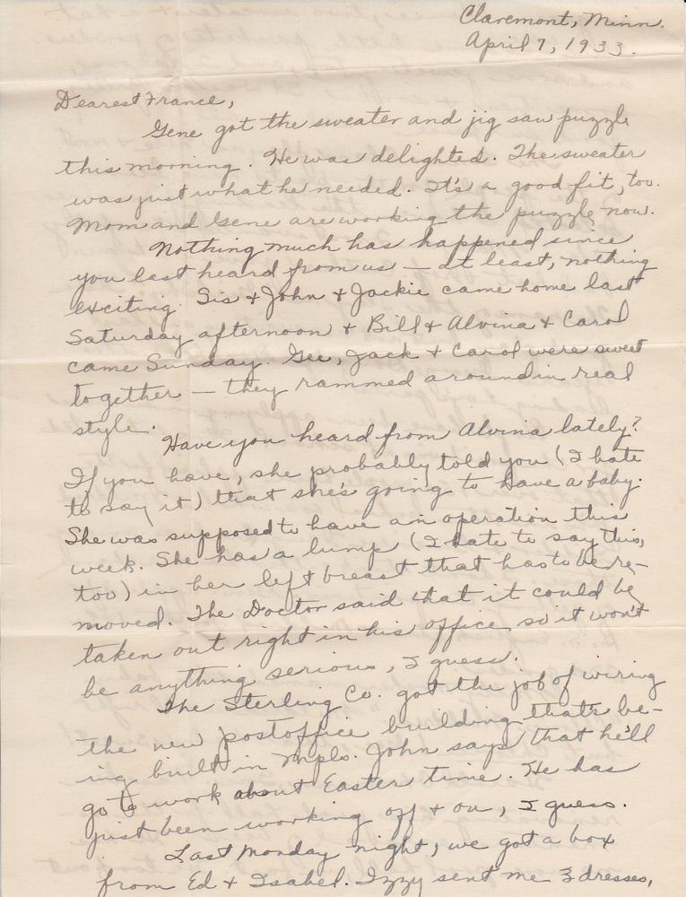 First page of letter from Louise Kampa to her sister, Mrs. G. F. Windhurst, dated Apr. 7, 1933