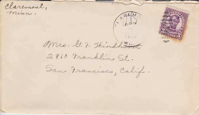 Envelope of letter from Louise Kampa to her sister, Mrs. G. F. Windhurst, dated. Apr. 7, 1933