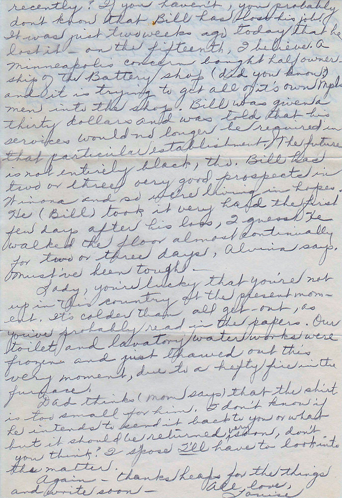 Third page of letter from Louise Kampa to her sister, Mrs. G. F. Windhurst, dated Dec. 29, 1933