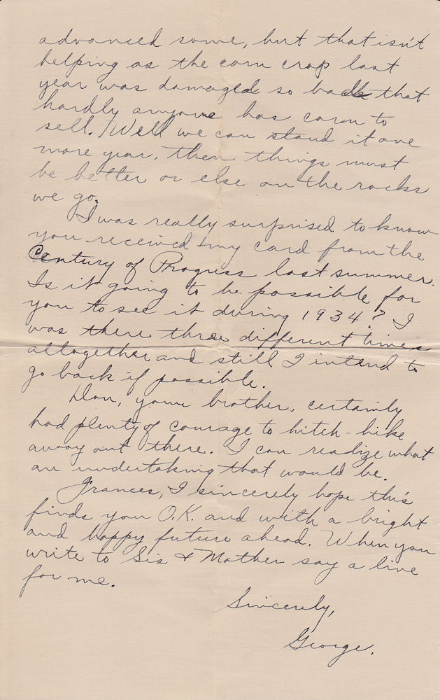 Back of second page of letter from George Kampa to his sister, Frances Windhurst, dated Jan. 16, 1934