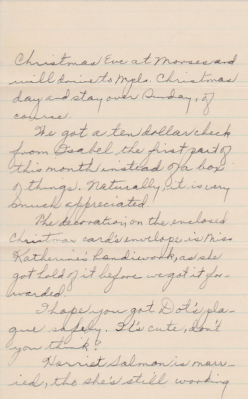 Second page of letter from Louise Kirkpatrick to Frances Windhurst, dated Dec. 20, 1937