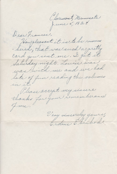 Letter from Erdine Ebenhoh to Frances Windhurst dated June 5, 1934