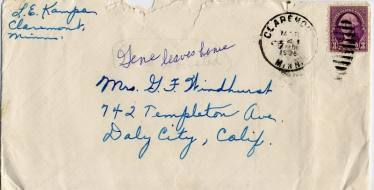 Envelope of Feb. 28, 1938 letter from L. E. Kampa to Mrs. G. F. Windhurst