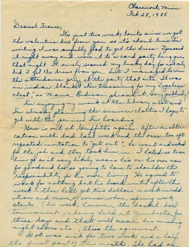 First page of letter from L. E. Kampa to Mrs. G. F. Windhurst, dated Feb. 28, 1938
