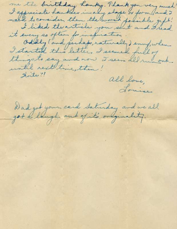 Last page of letter from L. E. Kampa to Mrs. G. F. Windhurst
