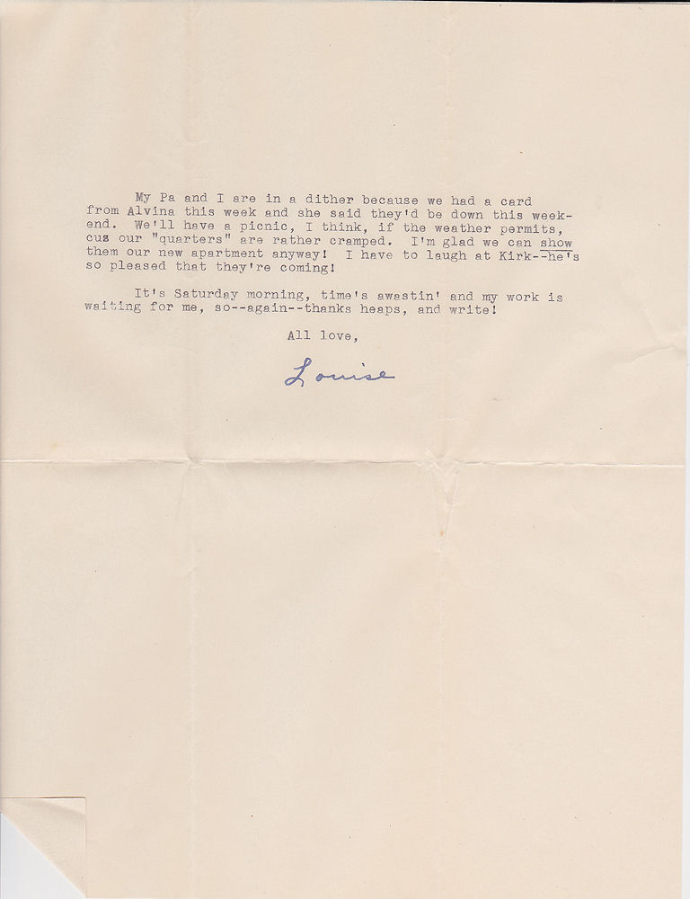 Second page of letter from Louise Kirkpatrick to her sisters Frances Windhurst and Dorothy Kampa, dated Sept. 30, 1939