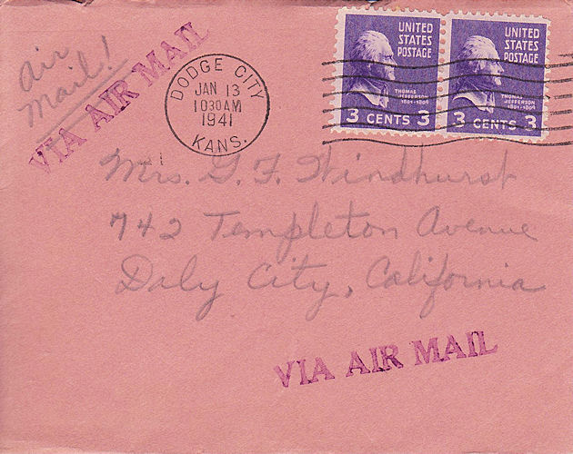 Envelope of letter from Louise Kirkpatrick to Mrs. G. F. Windhurst dated Jan. 12, 1941