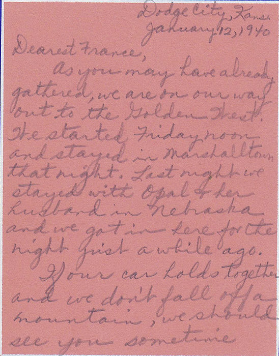 First page of letter from Louise Kirkpatrick to her sister, Mrs. G. F. Windhurst, dated Jan. 12, 1941