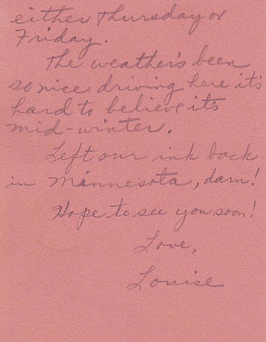 Second page of letter from Louise Kirkpatrick to her sister, Mrs. G. F. Windhurst, dated Jan. 12, 1941