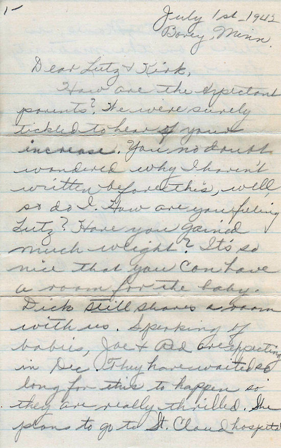 Page 1 of letter from Dorothy Kampa to Mr. and Mrs. H. R. Kirkpatrick dated July 1, 1942