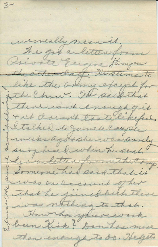 Page 3 of letter from Dorothy Kampa to Mr. and Mrs. H. R. Kirkpatrick dated July 1, 1942