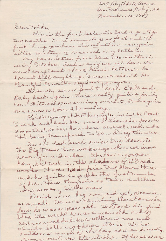 First page of letter from Louise Kirkpatrick to Folks, dated November 10, 1943
