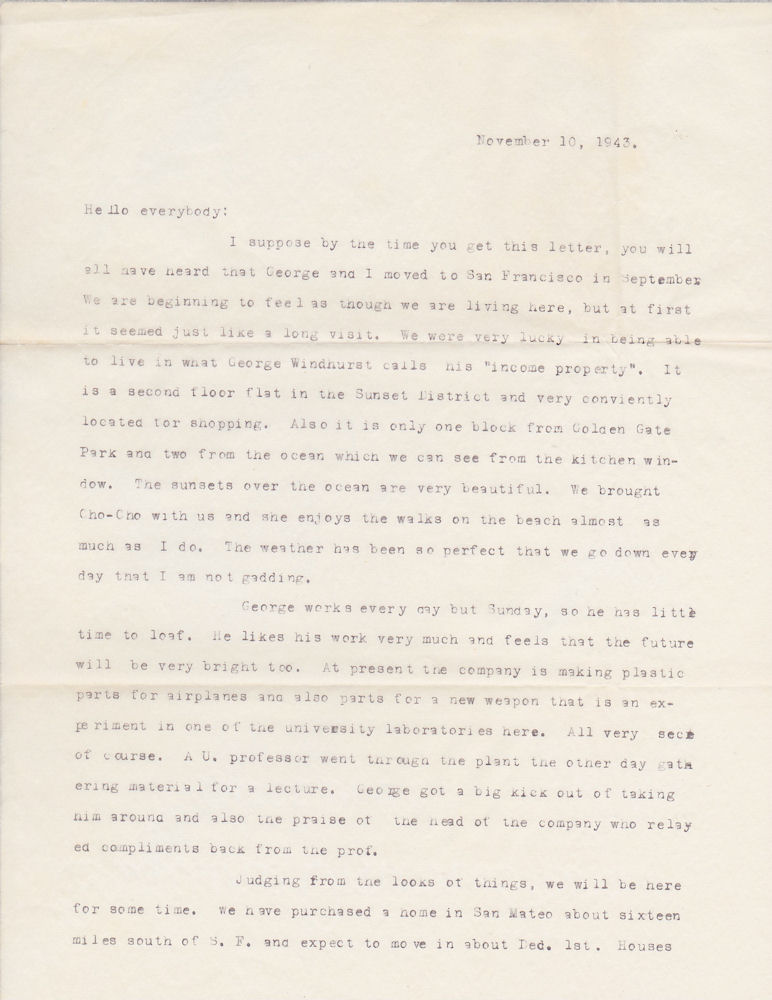 First page of letter from Ruth Kampa to everybody, dated Nov. 10, 1943