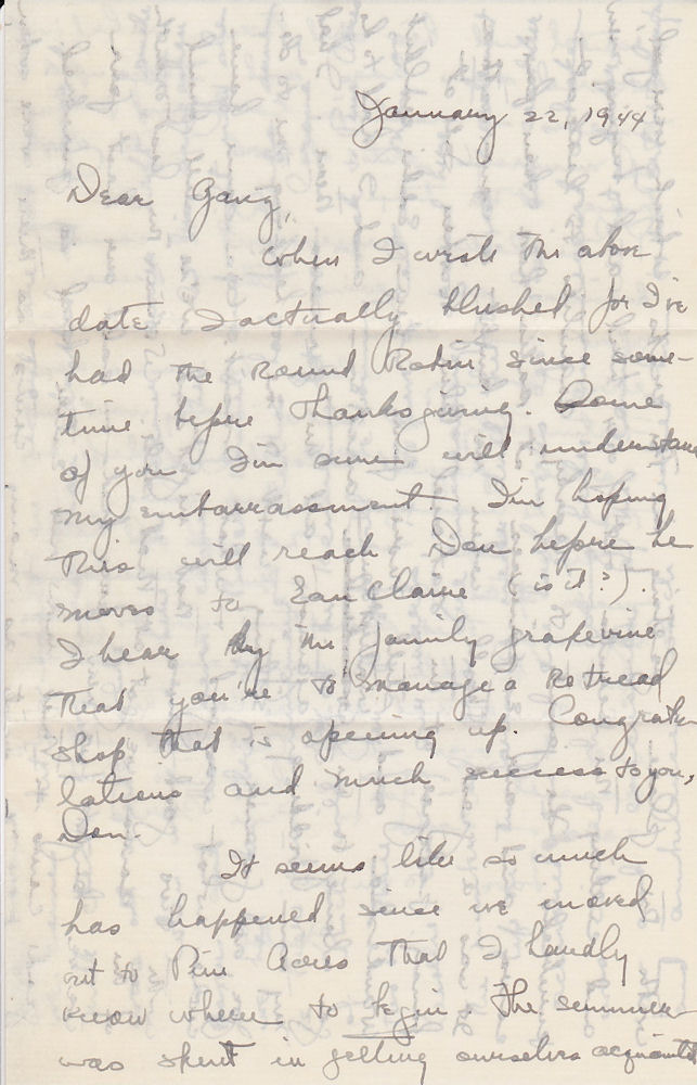 First page of letter from Isabel Kampa to Gang, dated Jan. 22, 1944