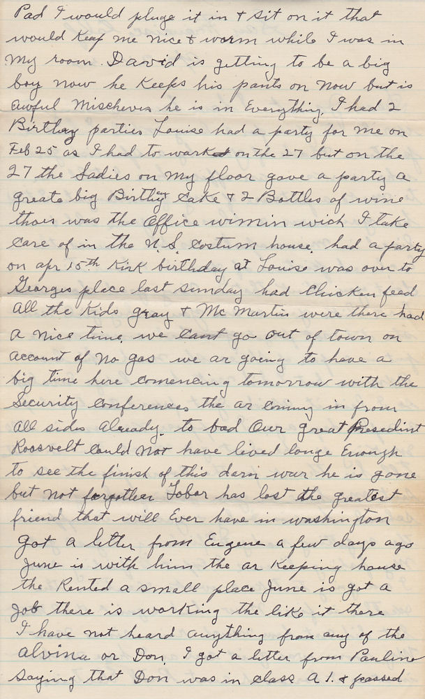 Second page of letter from Joseph Kampa to granddaughter Janet Munson, dated Apr. 24, 1944