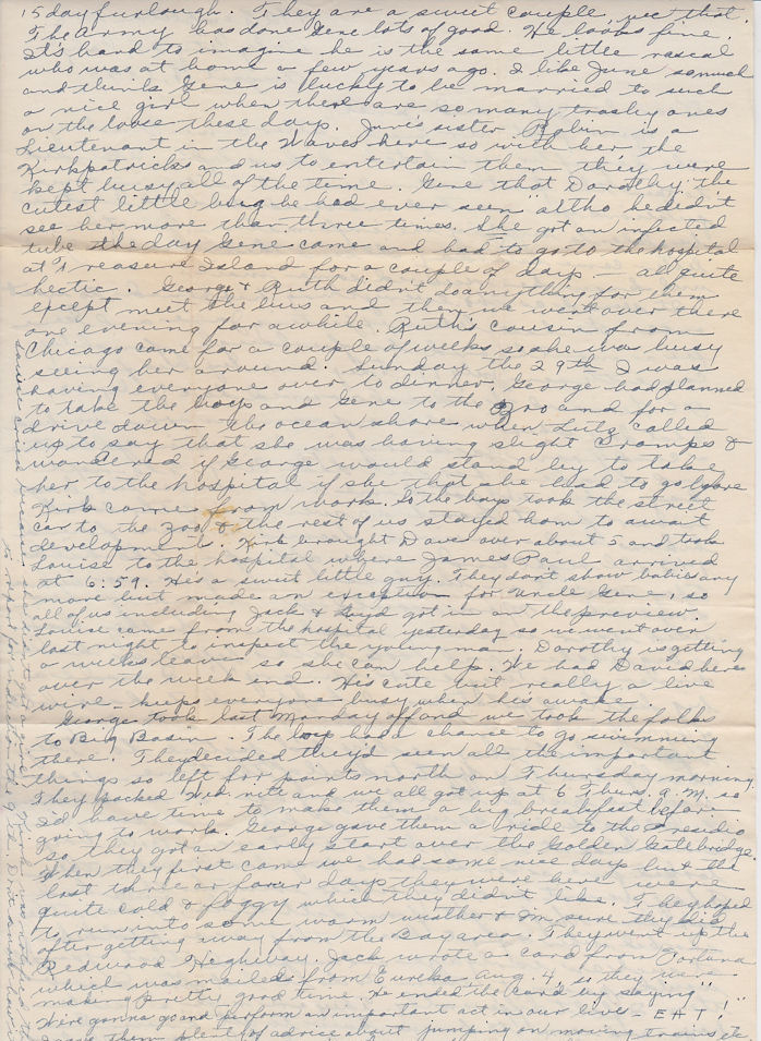 Top of second page of letter from Frances Windhurst to sister Martha, John and Janet Munson, dated Aug. 7, 1945, Daly City 25, California
