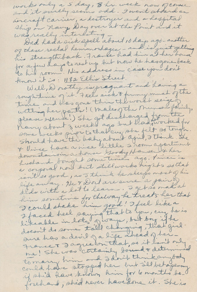 Second page of letter from Louise Kirkpatrick to sister Martha Munson and family, dated Nov. 5, 1945