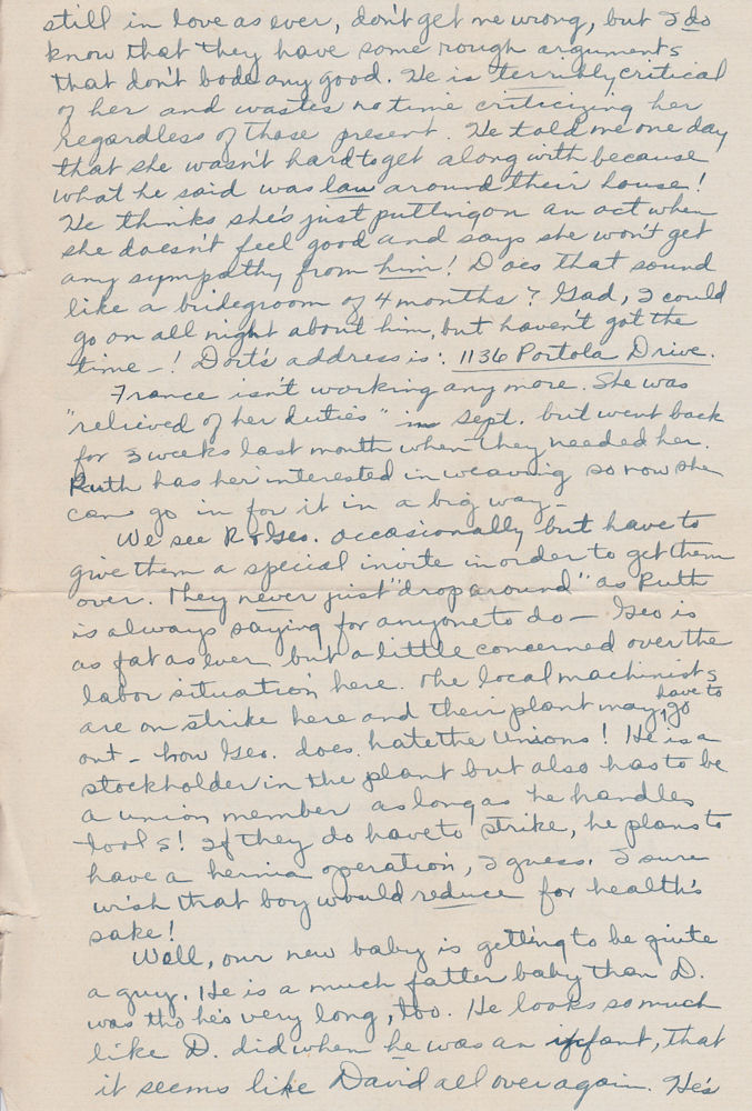 Third page of letter from Louise Kirkpatrick to sister Martha Munson and family, dated Nov. 5, 1945