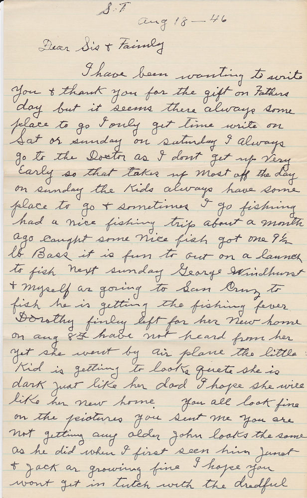 First page of letter from Joseph Kampa to daughter Martha Munson, dated Aug. 18, 1946