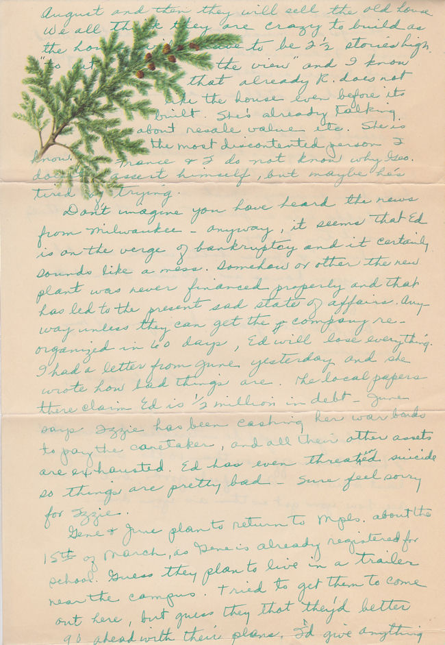 Third page of letter from Louise Kirkpatrick to her sister, Mrs. J. M. Munson, dated March 2, 1948