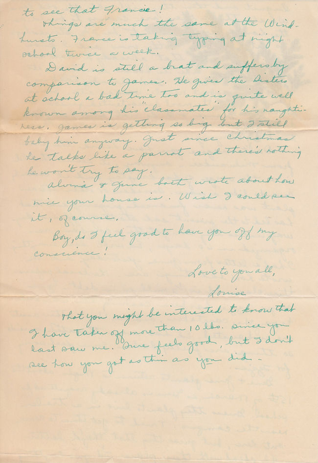 Fourth page of letter from Louise Kirkpatrick to her sister, Mrs. J. M. Munson, dated March 2, 1948