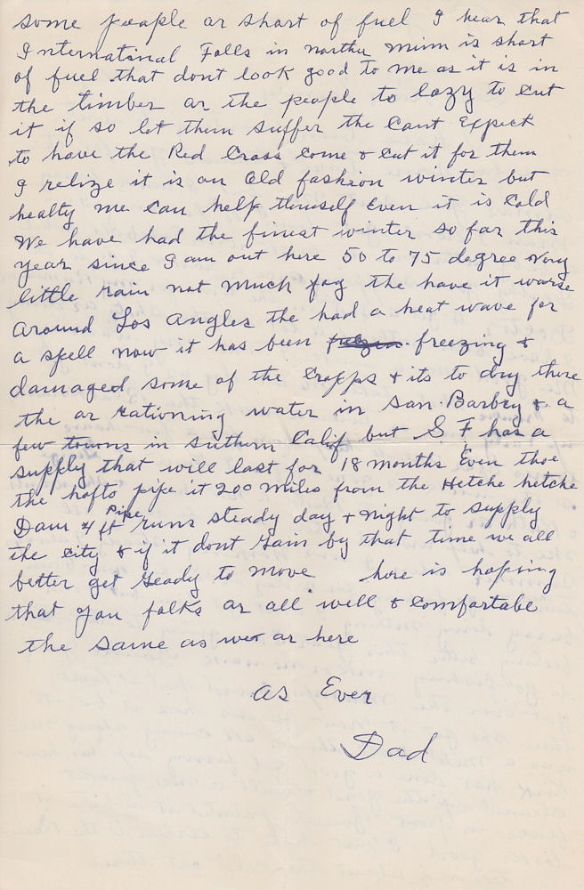 Second page of letter from Joseph Kampa to his daughter, Mrs. John Munson, and family, dated January 30, 1948
