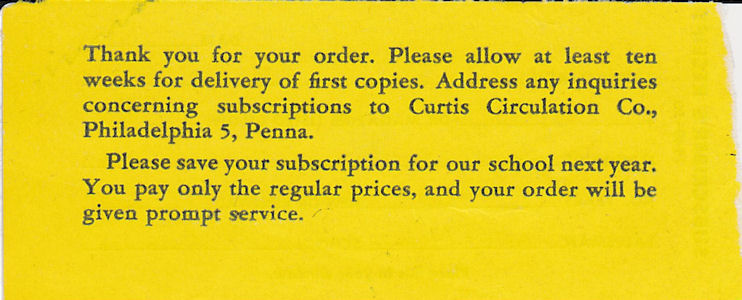 Receipt for Senior Prom magazine, 1949-1950 school year for Janet Munson