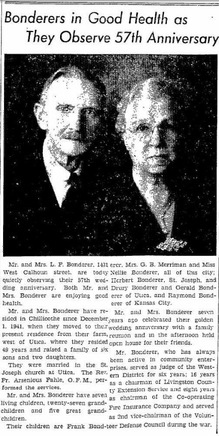 Bonderers in Good Health as They Observe 57th Anniversary, The Chillicothe Constitution Tribune, Apr. 26, 1949