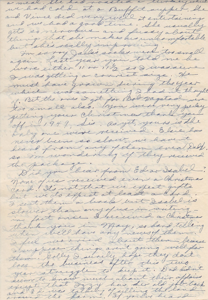 Second page of letter from Frances Windhurst to Mr. and Mrs. John M. Munson, dated. Jan. 9, 1950