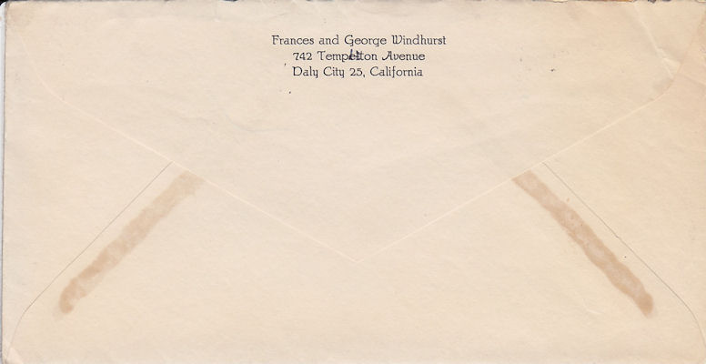 Back of envelope of letter from Frances Windhurst to Mr. and Mrs. John M. Munson, dated. Jan. 9, 1950