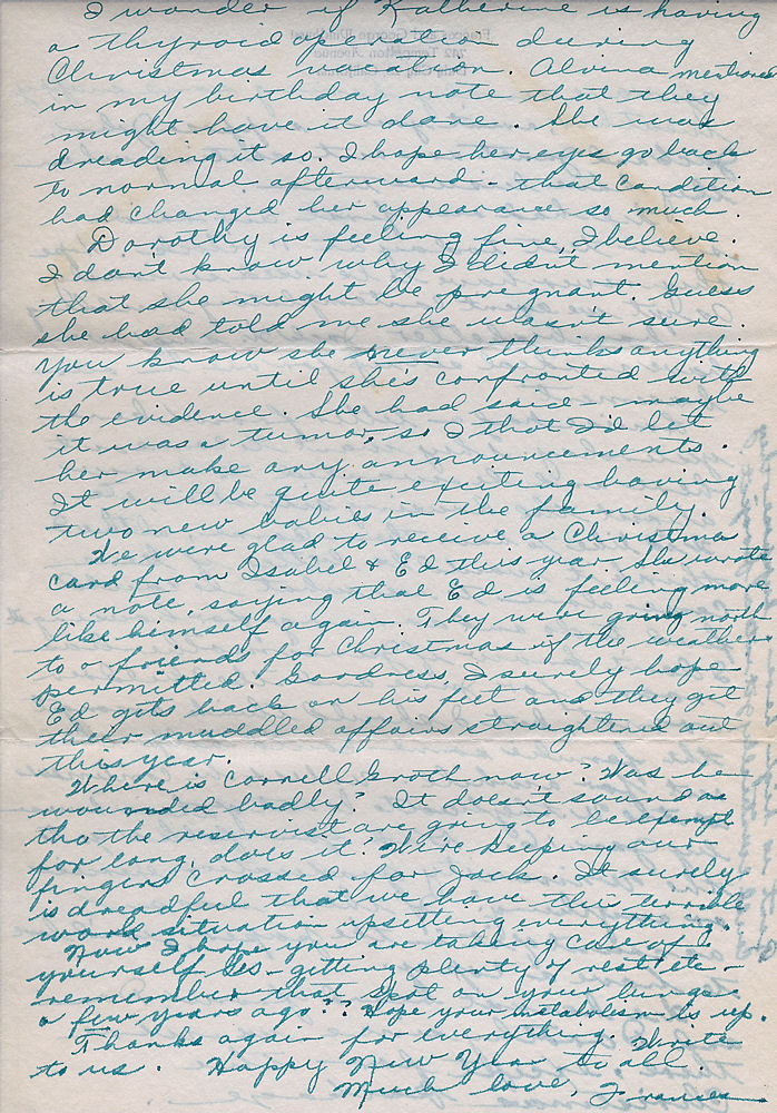 Fourth page of letter from page of letter from Frances Windhurst to Mr. and Mrs. John M. Munson, dated. Jan. 9, 1950