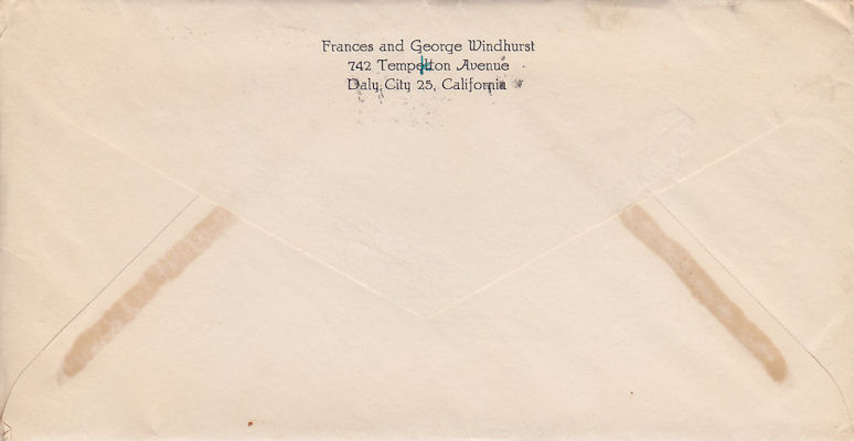 Back of envelope of letter from Frances Windhurst to Mr. and Mrs. John M. Munson, dated. Jan. 9, 1950