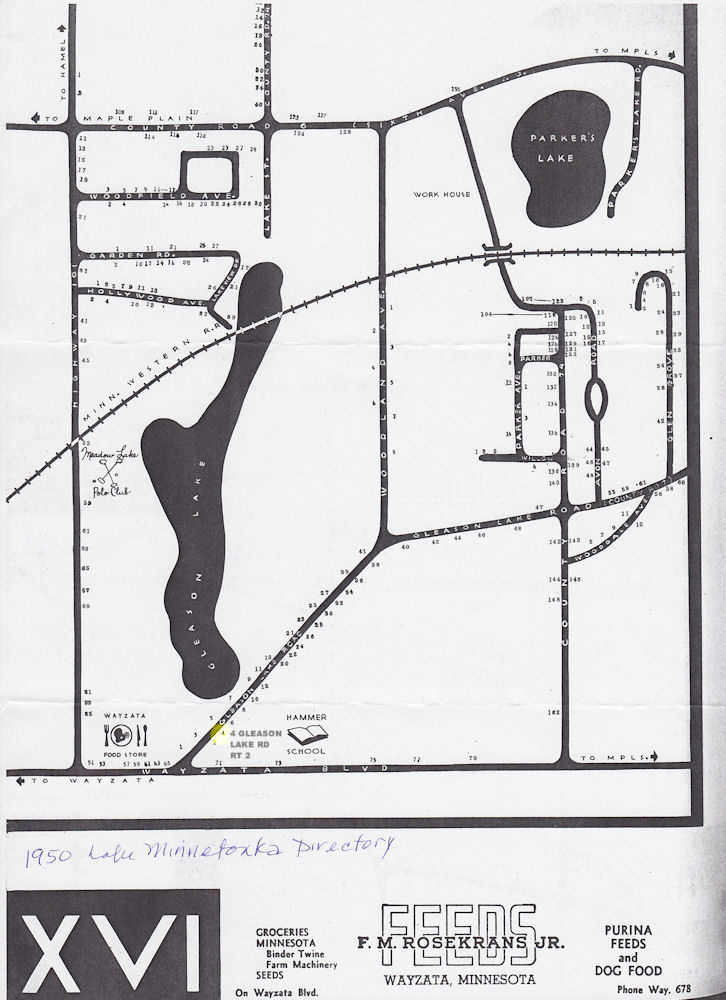 1950 Lake Minnetonka Directory showing 4 Gleason Lake Rd, Rt 2, Wayzata, MN