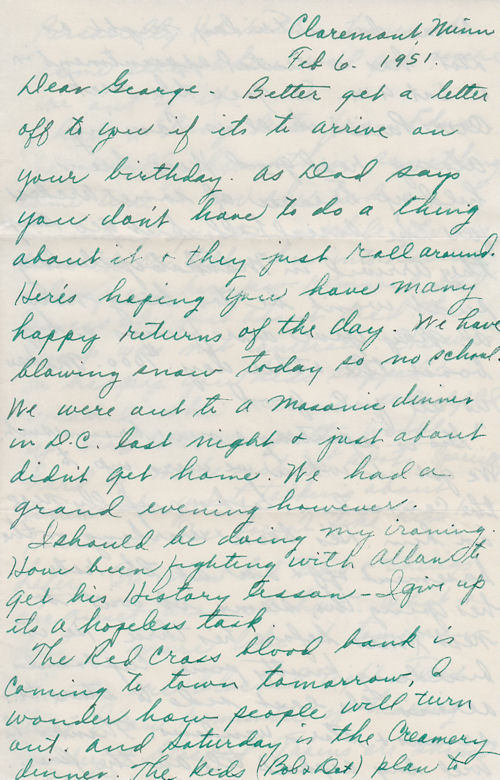Letter from sister Elsie Vagstad to George Windhurst on his birthday, pg. 1