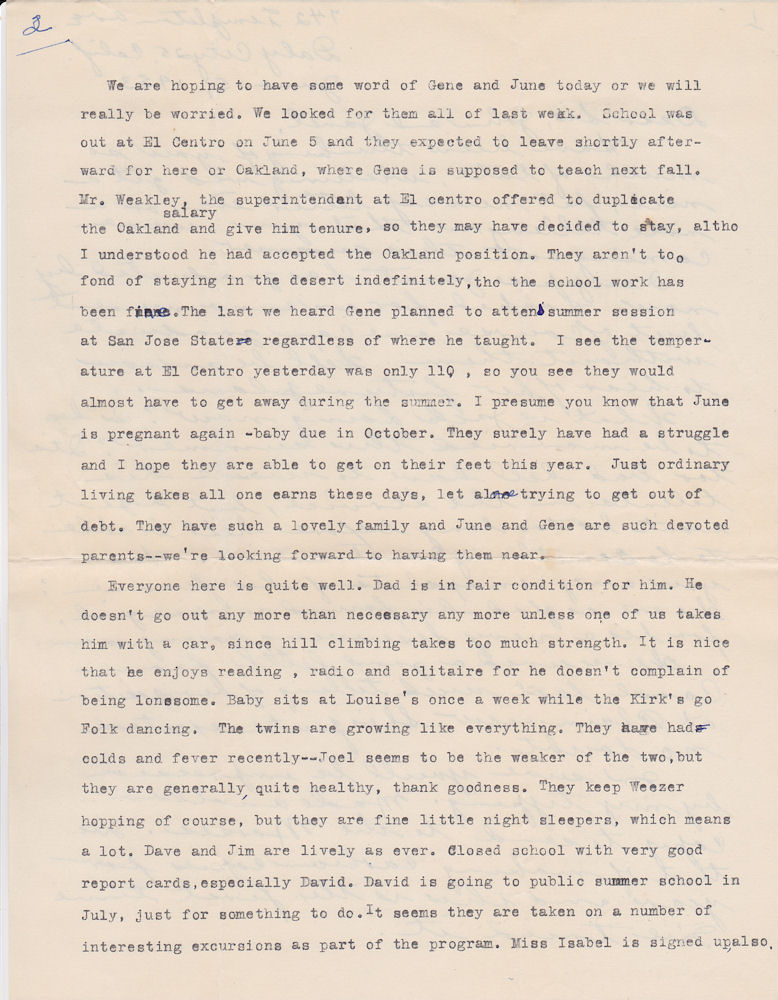 Second page of letter from Frances Windhurst to the Munson family, dated June 15, 1953