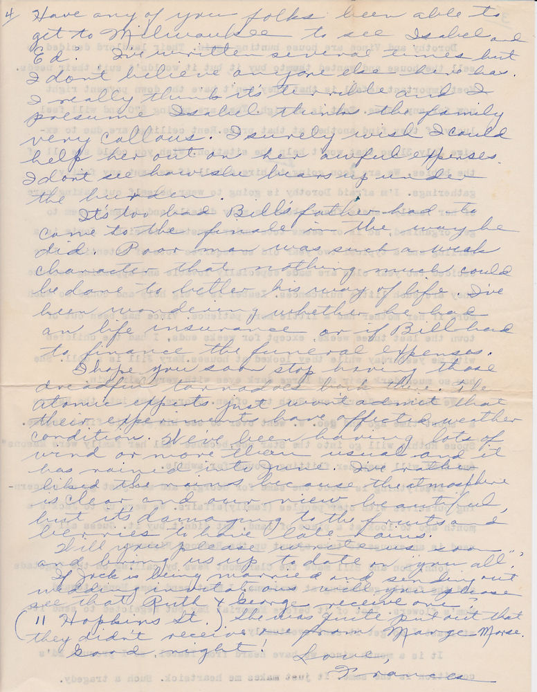 Fourth page of letter from page of letter from Frances Windhurst to the Munson family, dated June 15, 1953