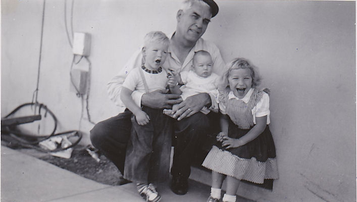 Uncle George Windhurst with Robert, Carol and Peggy Kampa in El Centro, California, 1954
