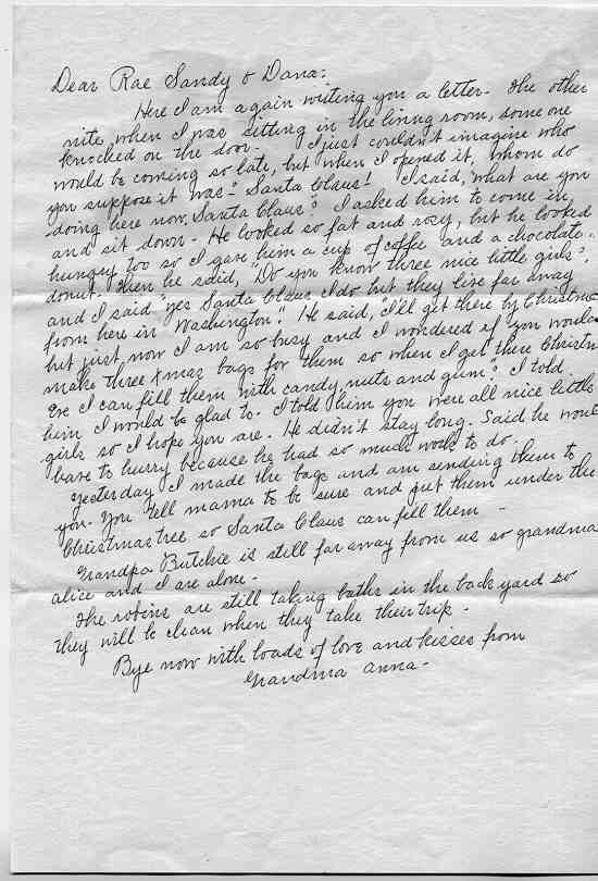 Letter from Ruby Stickney (n&eacute;e Rhoades) to her great-grandchildren, approximately December 1956.